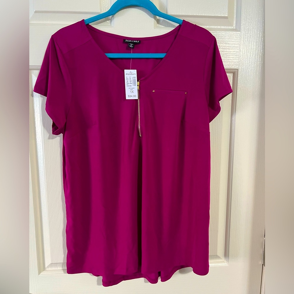 NWT Fuchsia Colored Blouse with Gold Metallic Detailing